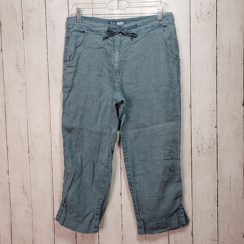Seasalt Penzance Blue Linen Harbour Crops Pants UK